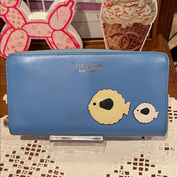 kate spade Handbags - Kate Spade Blue Wallet with Fish Accents